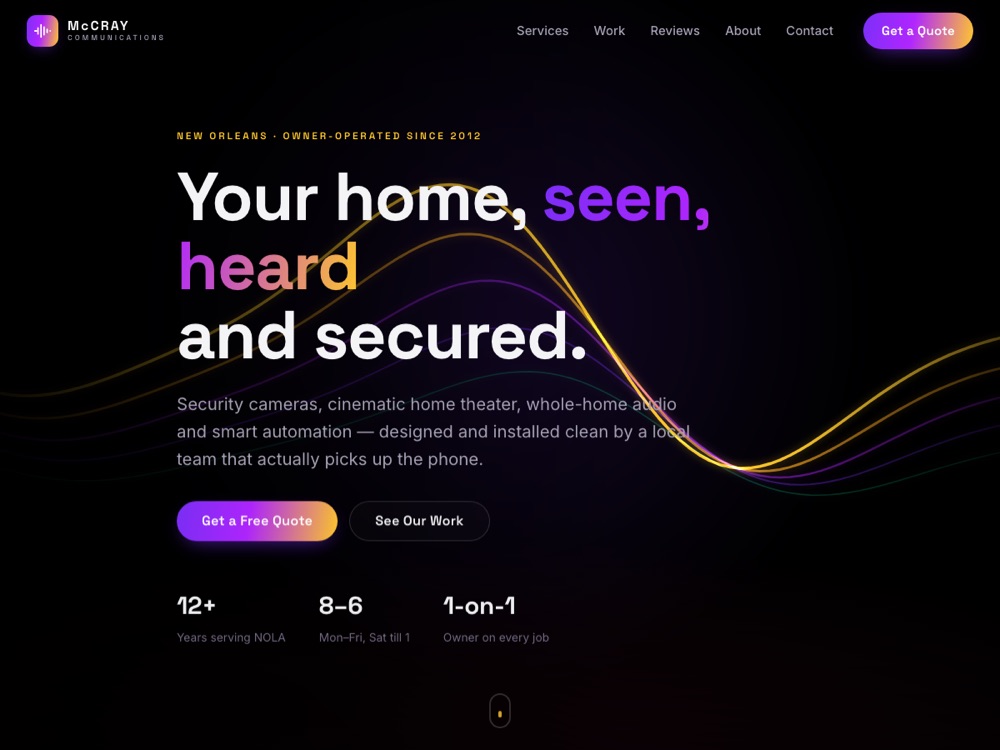 McCray Communications website — New Orleans security camera, home theater and AV installation landing page