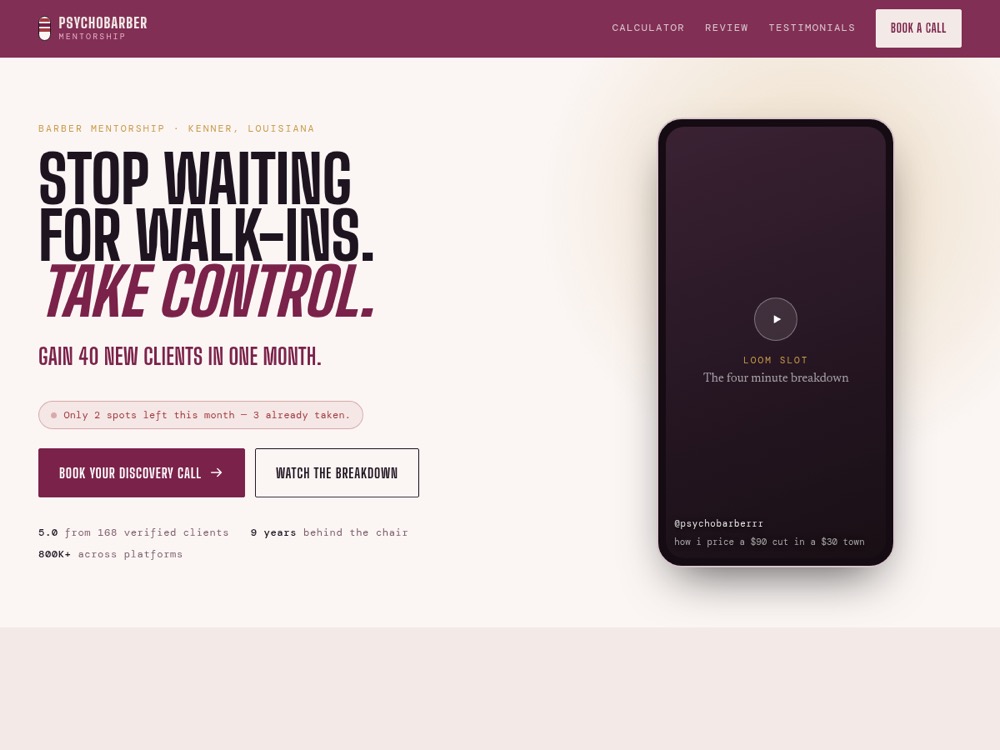 Psychobarber Mentorship homepage